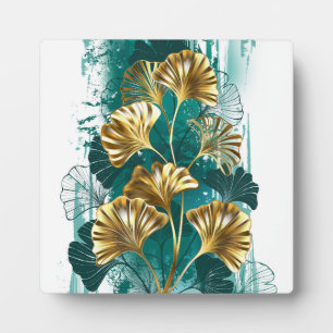 Plaque Photo Branche avec Feuilles d'or Ginko Biloba