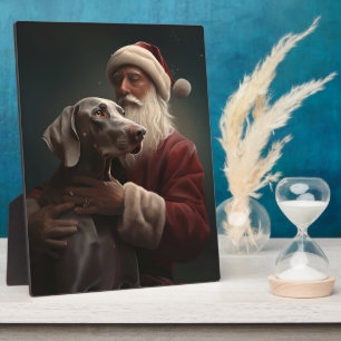 Plaque Photo Braque de Weimar avec le Père Noël Noël Festif