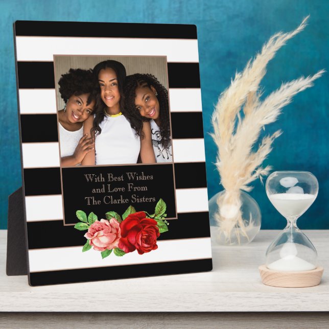 Plaque Photo Bronze floral noir et blanc - Photo personnalisée (Côté)