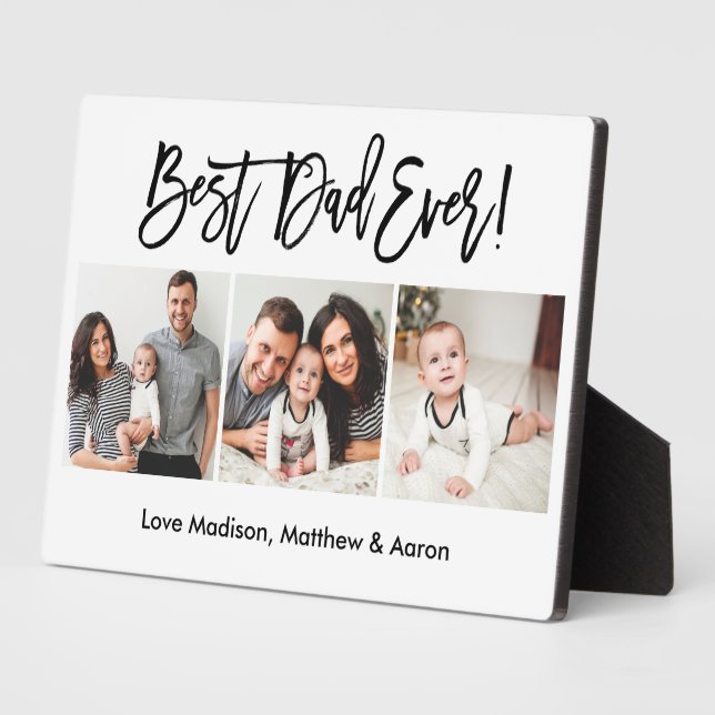 Plaque Photo Brosse moderne Script 3 photo Meilleur papa jamais (Côté)