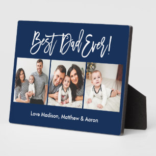 Plaque Photo Brosse moderne Script 3 Photos Meilleur Papa Jamai