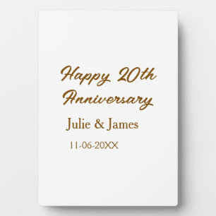 Plaque Photo Brun doré joyeux 20e anniversaire nom datsimple