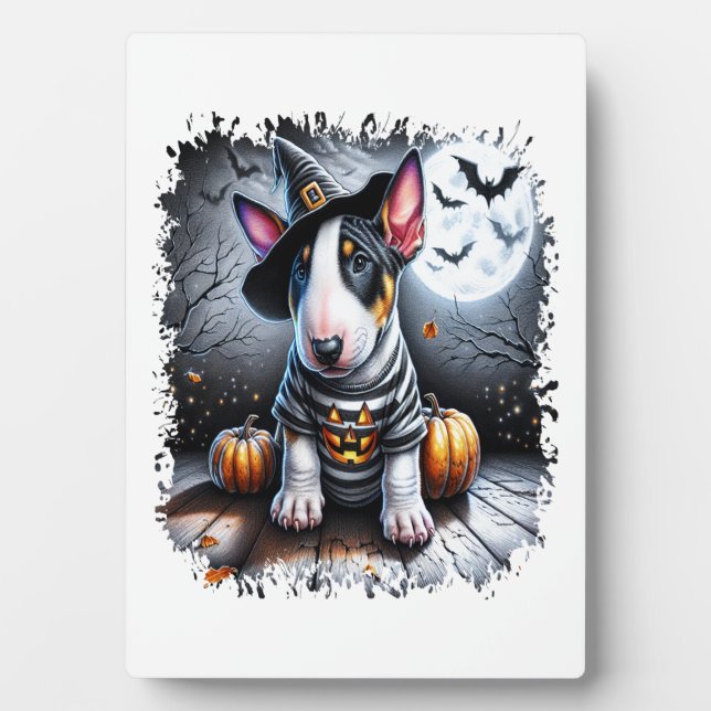 Plaque Photo Bull Terrier Chien Halloween (Devant)