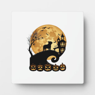 Plaque Photo Bulldog français d'Halloween Lune Citrouilles Sque