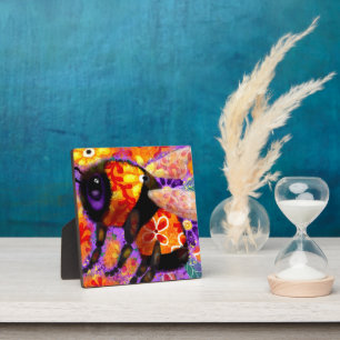 Plaque Photo Bumble Whimsical Bee Floral Rouge Jaune violet