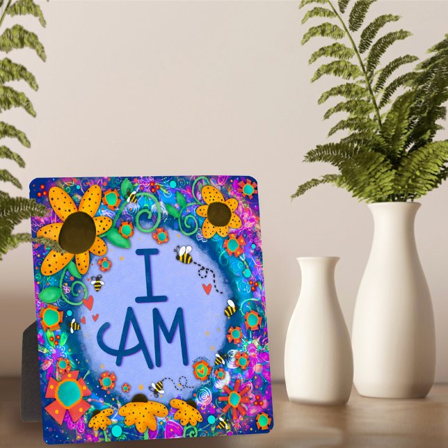 Plaque Photo Bumblebee Florale Inspirationnelle Je Suis Cité (Fun floral I Am Inspirivity plaque. )