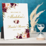 Plaque Photo Burgundy Floral Gold Bridal Shower Welcome<br><div class="desc">Watercolor Burgundy Marsala Floral Gold Bridal Shower Welcome Plaque</div>
