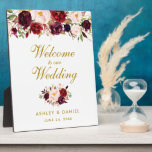 Plaque Photo Burgundy Watercolor Floral Gold Wedding Welcome<br><div class="desc">Watercolor Floral Burgundy Marsala Gold Wedding Welcome Table Plaque</div>