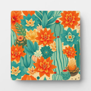 Plaque Photo Cactus fleuri désert orange sarcelle