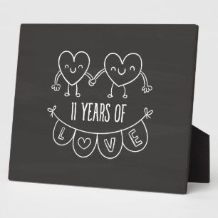 Plaque Photo Cadeau 11e Anniversaire Cœurs en Craie