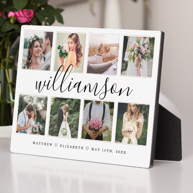 Plaque Photo Cadeau de collage de photos de mariage de jeunes m (Modern Newlyweds Wedding Photo Collage Keepsake Plaque)