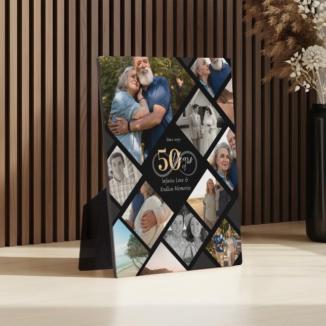Plaque Photo Cadeau de collage photo d'amour infini pour le 50e (50th Anniversary Infinity Love Photo Collage Gift Plaque)