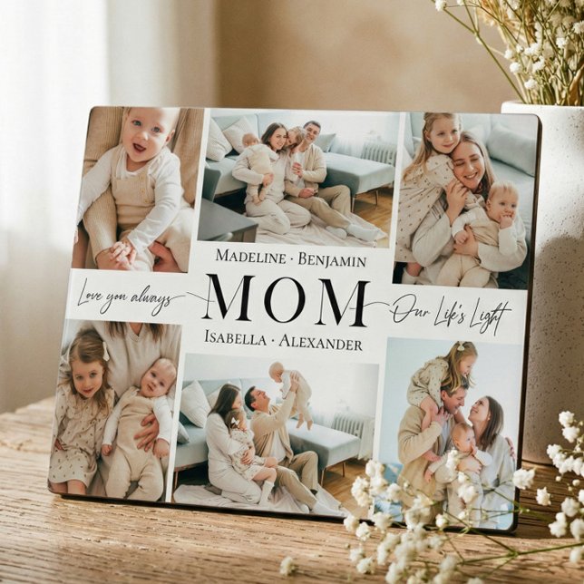 Plaque Photo Cadeau de Collage Photo Simple 'Nous Vous Aimons M (We Love You Mom Simple Photo Collage Keepsake Plaque)