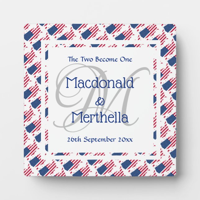 Plaque Photo Cadeau de mariage personnalisé avec monogramme USA (Devant)