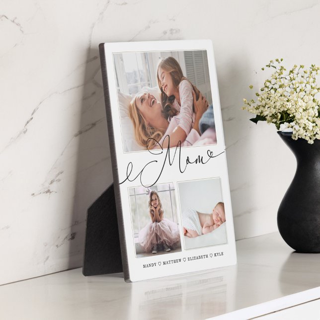 Plaque Photo Cadeau pour maman | Histoires de famille 3 Collage (Gift for Mom | Family Memories 3 Photo Collage Plaque)