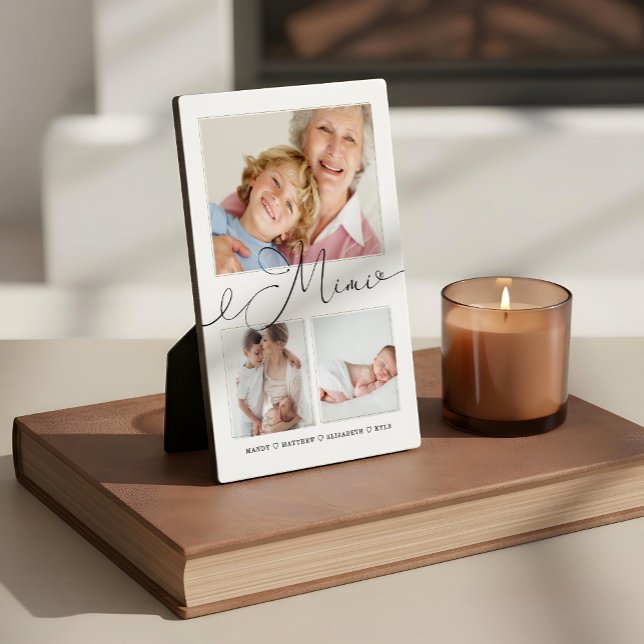 Plaque Photo Cadeau pour Mimi | Grandchildren 3 Photo Collage (Gift for Mimi | Grandchildren 3 Photo Collage Plaque)