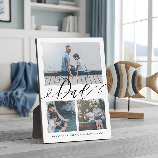 Plaque Photo Cadeau pour papa | Histoires de famille 3 Collage  (Gift for Dad | Family Memories 3 Photo Collage Plaque)