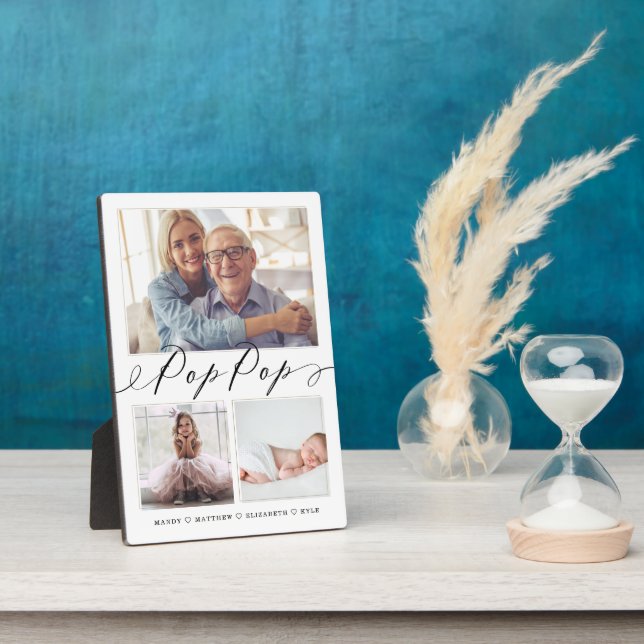 Plaque Photo Cadeau pour Pop Pop | Grandchildren 3 Photo Collag (Côté)