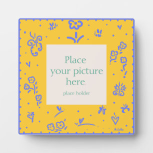 Plaque Photo Cadre de fleurs bleu et jaune