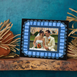 Plaque Photo Cadre de ruban de dentelle bleue pour photo de mar
