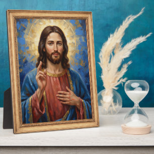 Plaque Photo Cadre doré Jésus Peinture Impasto