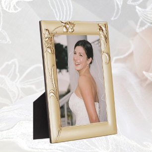 Plaque Photo Cadre en cuivre Fleurs de mariage Ajouter une phot