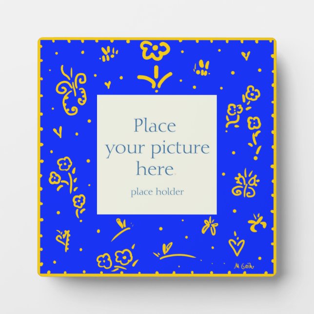 Plaque Photo Cadre fleuri bleu et jaune (Devant)