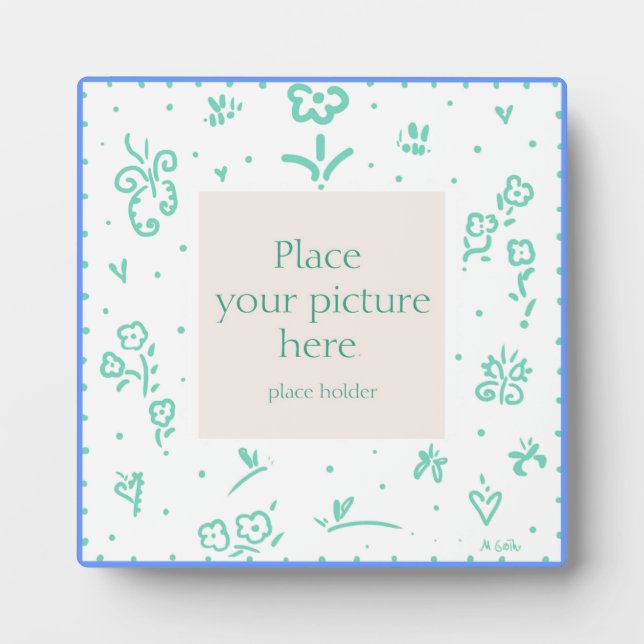 Plaque Photo Cadre fleuri bleu et turquoise (Devant)