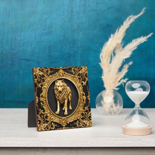 Plaque Photo Cadre ornemental noir et or Wolf (Insitu)