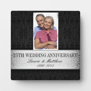 Plaque Photo Cadre photo noir argent Damask 25e anniversaire