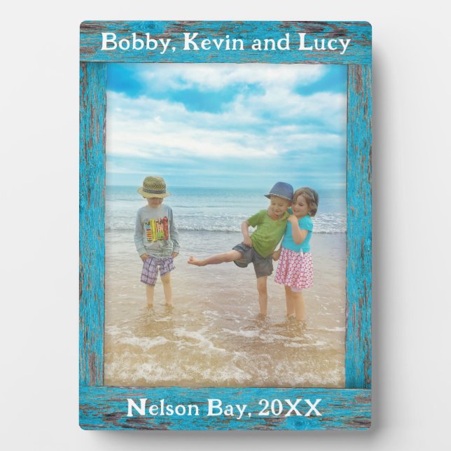 Plaque Photo Cadre photo rustique en bois désossé bleu (Devant)