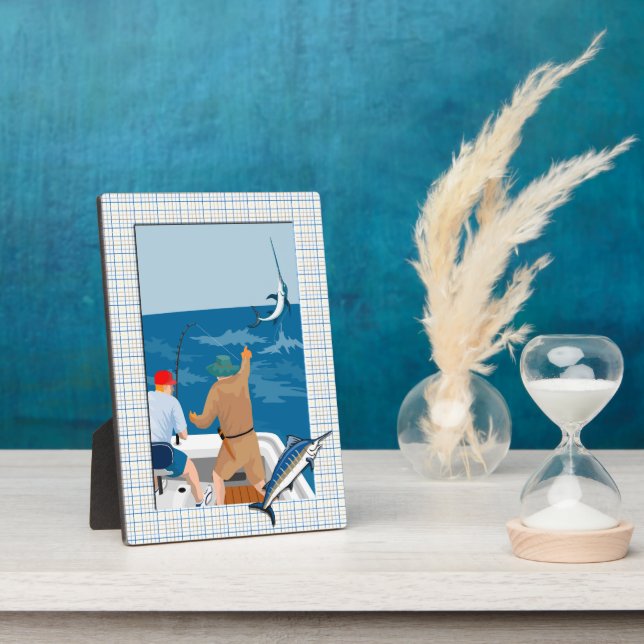 Plaque Photo - Cadre Vertical - Plaid Marlin Bleu (Côté)