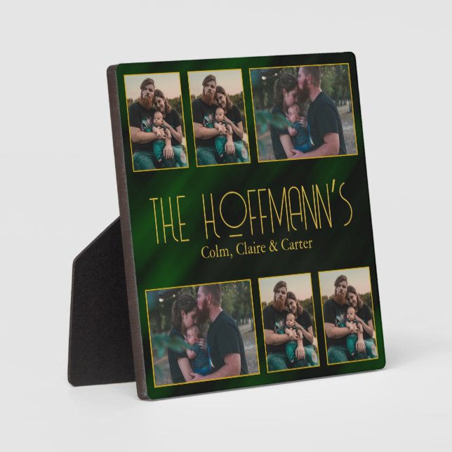 Plaque Photo Cadres élégants émeraude vert or 6 Photo de famill (Recto)