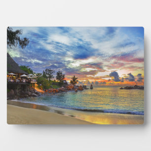 Plaque Photo Café Sur La Plage Tropicale Au Coucher Du Soleil