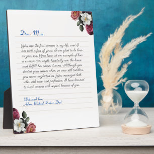 Plaque Photo Cahier personnalisé floral lettre d'amour manuscri