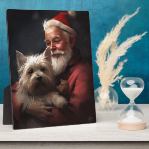 Plaque Photo Cairn Terrier avec le Père Noël Festif de Noël