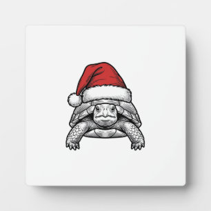 Plaque Photo Calèche de Noël Tortue Chapeau de Père Noël Dessin