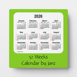 Plaque Photo Calendrier de 52 semaines 2026 Jaune vert par Janz