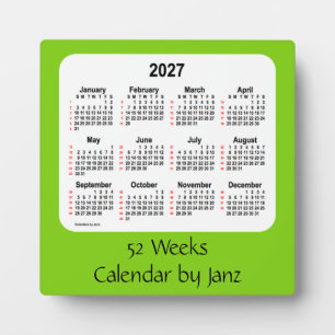 Plaque Photo Calendrier de 52 semaines 2027 Jaune vert par Janz