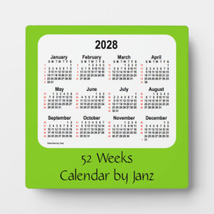 Plaque Photo Calendrier de 52 semaines 2028 Jaune vert par Janz