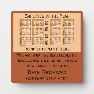 Plaque Photo Calendrier de bureau 2020 de l'employé de l'année 