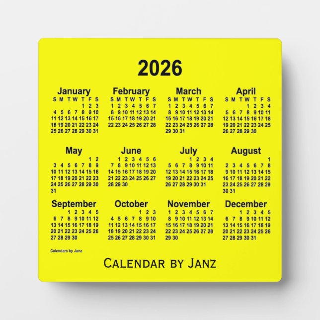 Plaque Photo Calendrier du bureau jaune 2026 par Janz (Devant)
