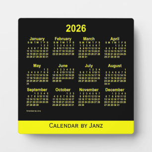 Plaque Photo Calendrier du bureau jaune de Neon 2026 par Janz