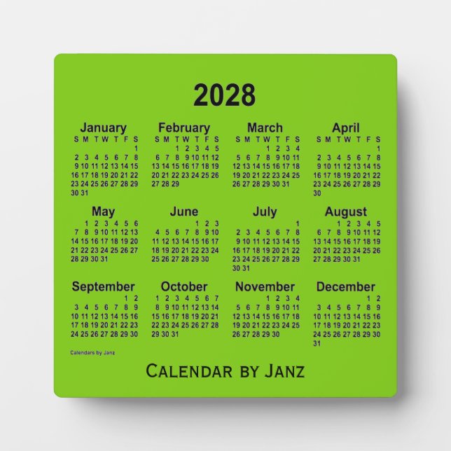 Plaque Photo Calendrier du bureau vert jaune 2028 par Janz (Devant)