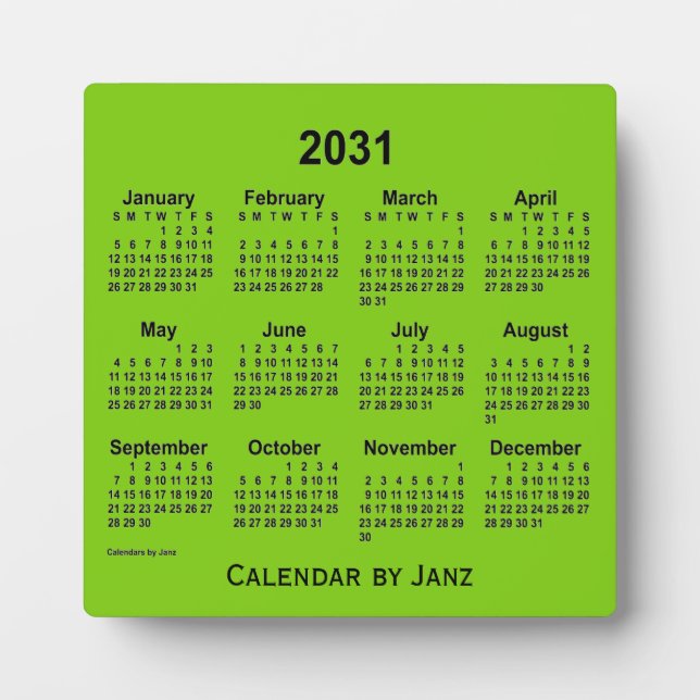 Plaque Photo Calendrier du bureau vert jaune 2031 par Janz (Devant)