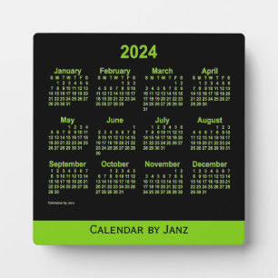Plaque Photo Calendrier du bureau vert jaune néon 2024 par Janz