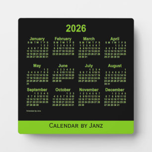 Plaque Photo Calendrier du bureau vert jaune néon 2026 par Janz
