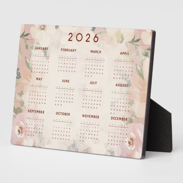 Plaque Photo Calendrier floral mignon 2026 (Côté)