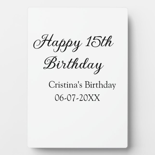 Plaque Photo calligraphie simple minimum heureux 15e anniversai (Devant)