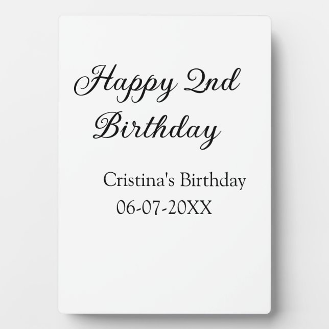 Plaque Photo calligraphie simple minimum heureux 2e anniversair (Devant)